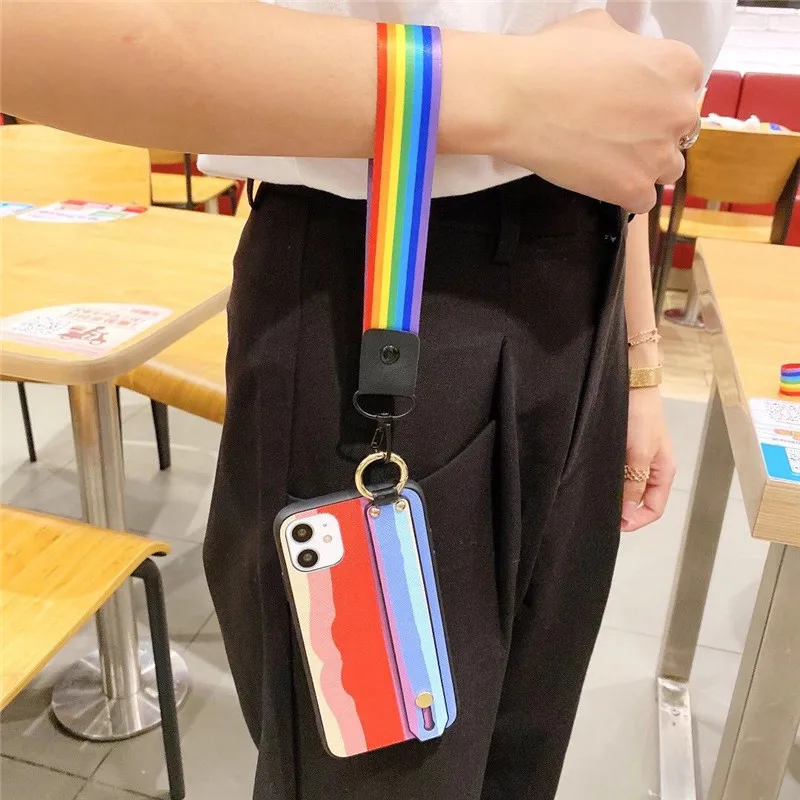 

KONSMART For Samsung Galaxy S21 Plus Case Cartoon Cute Rainbow Phone Cases S21 Ultra 5G Hard Silicone Back Cover With Strap