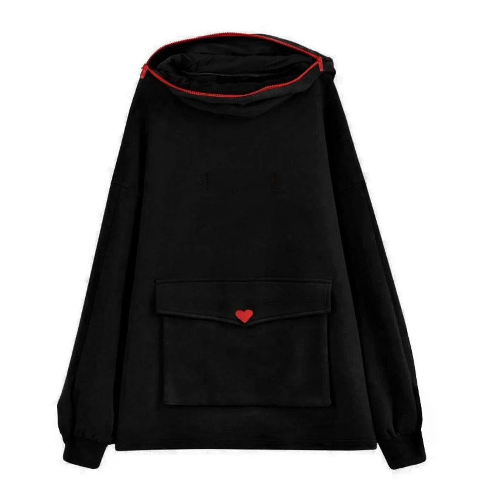 Women's Winter Parka 3D stitching cute little devil design pullover Solid sweatershirt WIth Big Pockets Oversized Pull épais | Женская