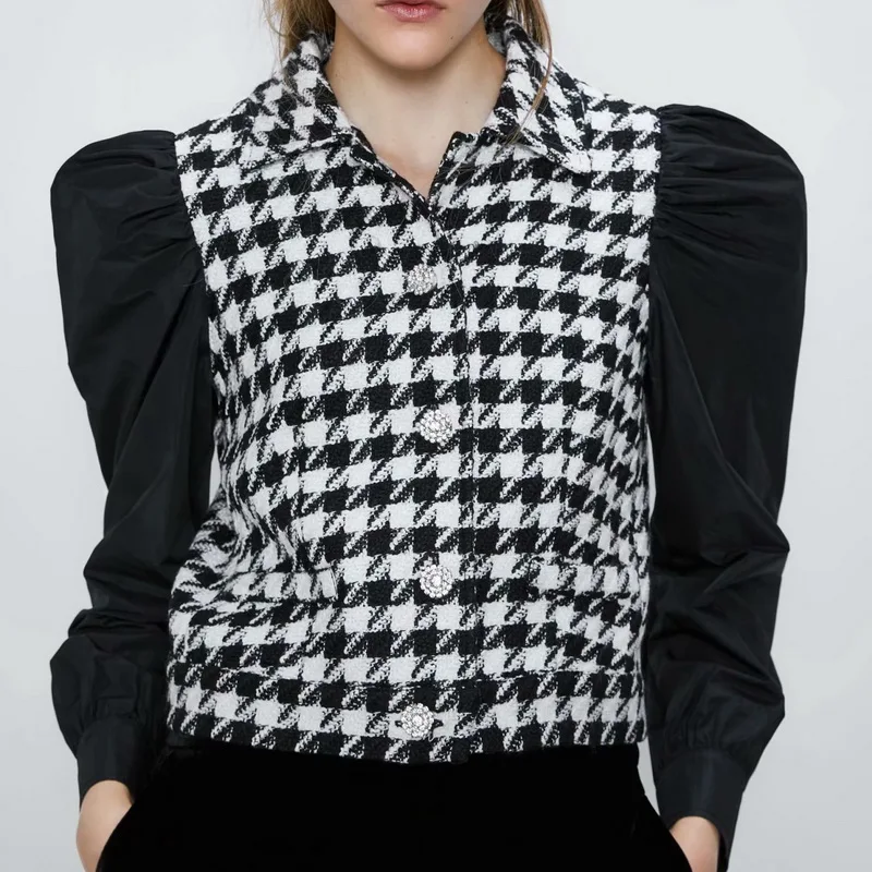 Индивидуальная женская рубашка с рисунком гусиные лапки шерстяная Лоскутная