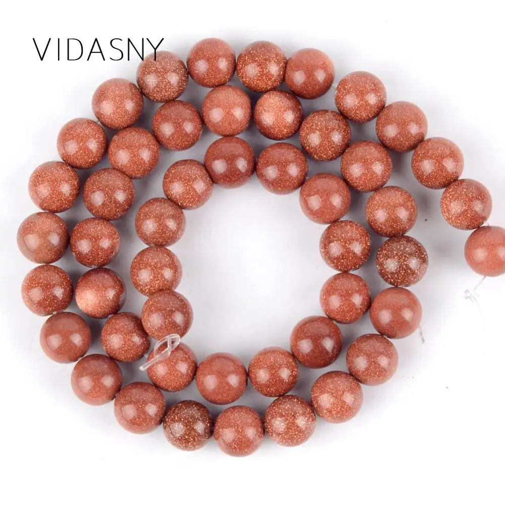 

Natural Gold Sand Stone Beads Minerals Round Loose Beads For Jewelry Making 4/6/8/10/12mm Diy Bracelet Necklace 15'' Wholesale