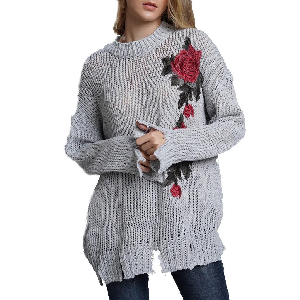 Новинка 2019 весна-осень женский свободный вязаный свитер с цветочным принтом
