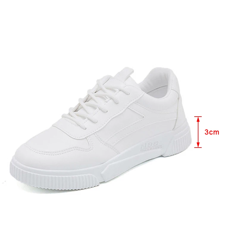 

Women's Flat Vulcanized Thick Bottom Lace Up Female White Shoes Platform Solid PU Breathable Ladies Casual Shoes Comformable INS