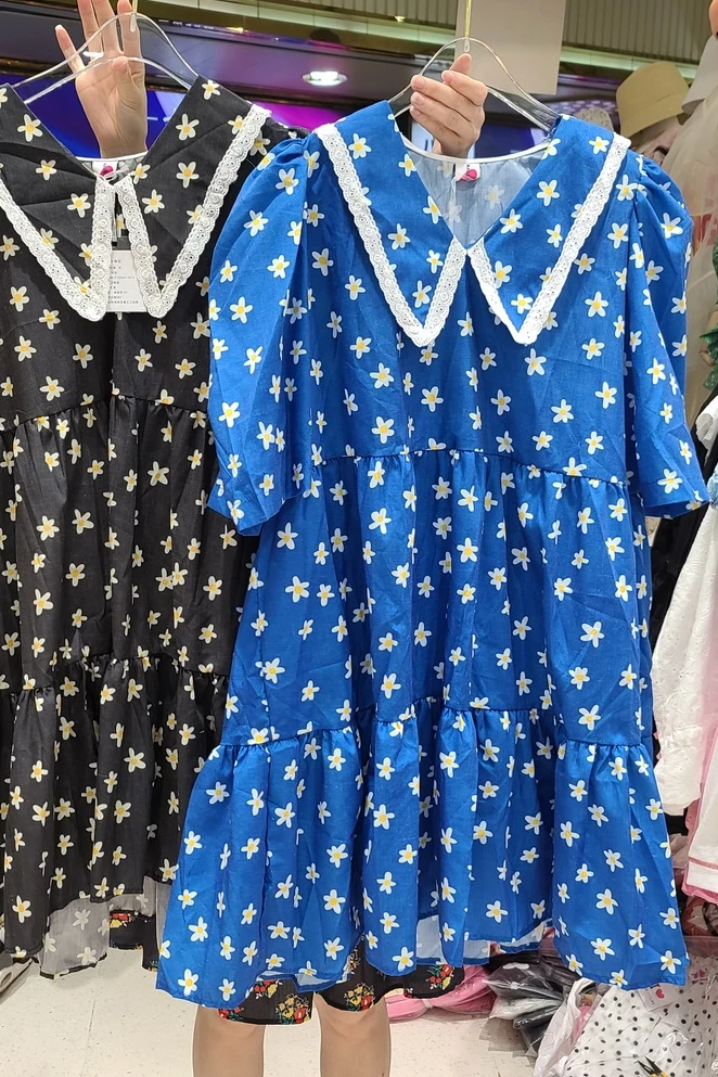 

Women Elegant Fashion Sailor Collar Short Puff Sleeve Short Dress for Lady Floral Print Loose Slimming Dress Sweet Clothing
