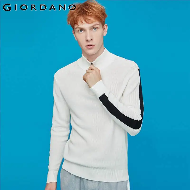 Giordano мужские свитера Mockneck половина Placket контрастный вязаный свитер молния муха Легкий эластичный мужской s свитера для 90059877