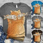 Новинка 2020, футболки с рисунком оранжевого кота и рыбы, женская футболка с принтом, кавайная футболка, женский топ, женские Мультяшные футболки Ulzzang l0617