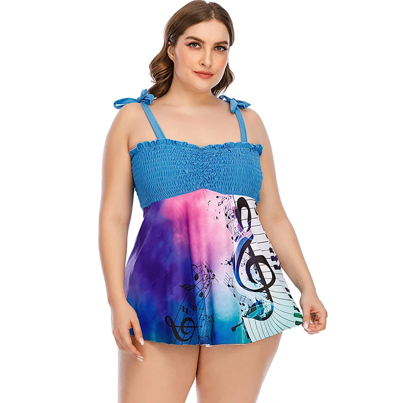 

2021 Women Plus Size Swimsuit Tummy Control Tankini Set Ruched Swimwear Push Up Swimdress Retro Beachwear Bathing Suits L-5XL