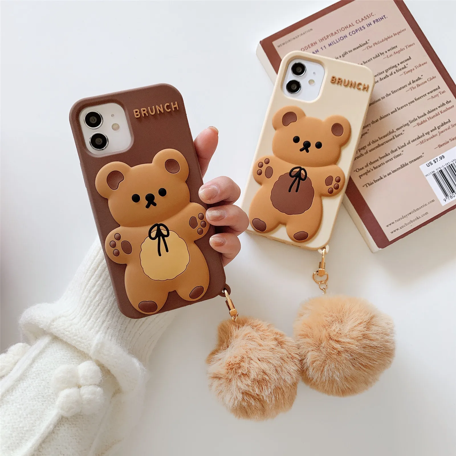

Cute Cartoon 3D Bear Silicon Phone Case for Iphone 11 12 Pro Max Mini Xs Max Xr X 6 7 8 Plus Shockproof Cover Funda with Pendant