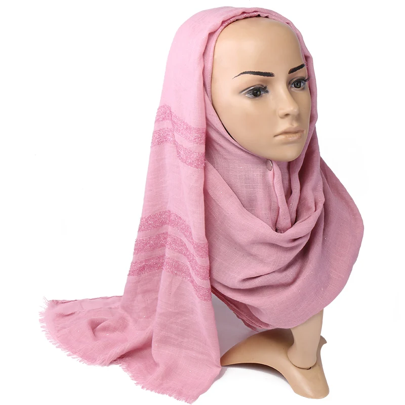 

Блестящий хиджаб в полоску, шарф, Шиммер, хлопковые шали, мусульманские шали с бахромой, модные повязки на голову, шарфы, 10 шт./лот