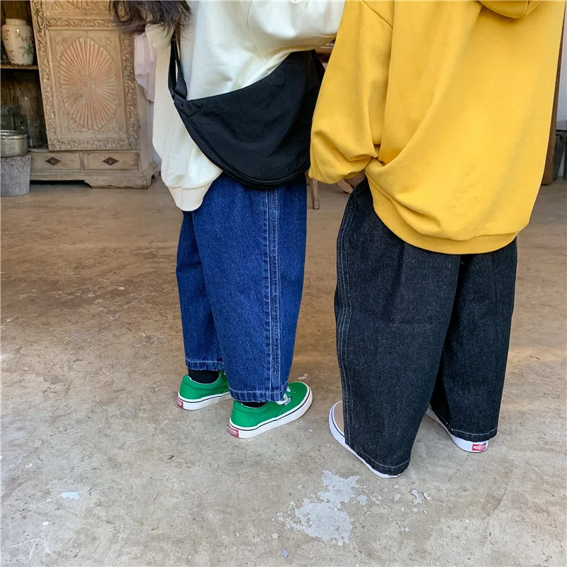 

Boys Girls Korean Loose Blue Jeans 2021 Autumn New Children's Wear Baby Loose Straight Pants