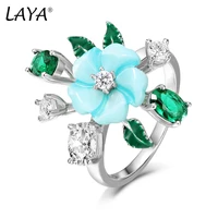 laya 925 sterling silver summer hot style jewelry high quality zirconium natural shell flower green leaf enamel ring for women