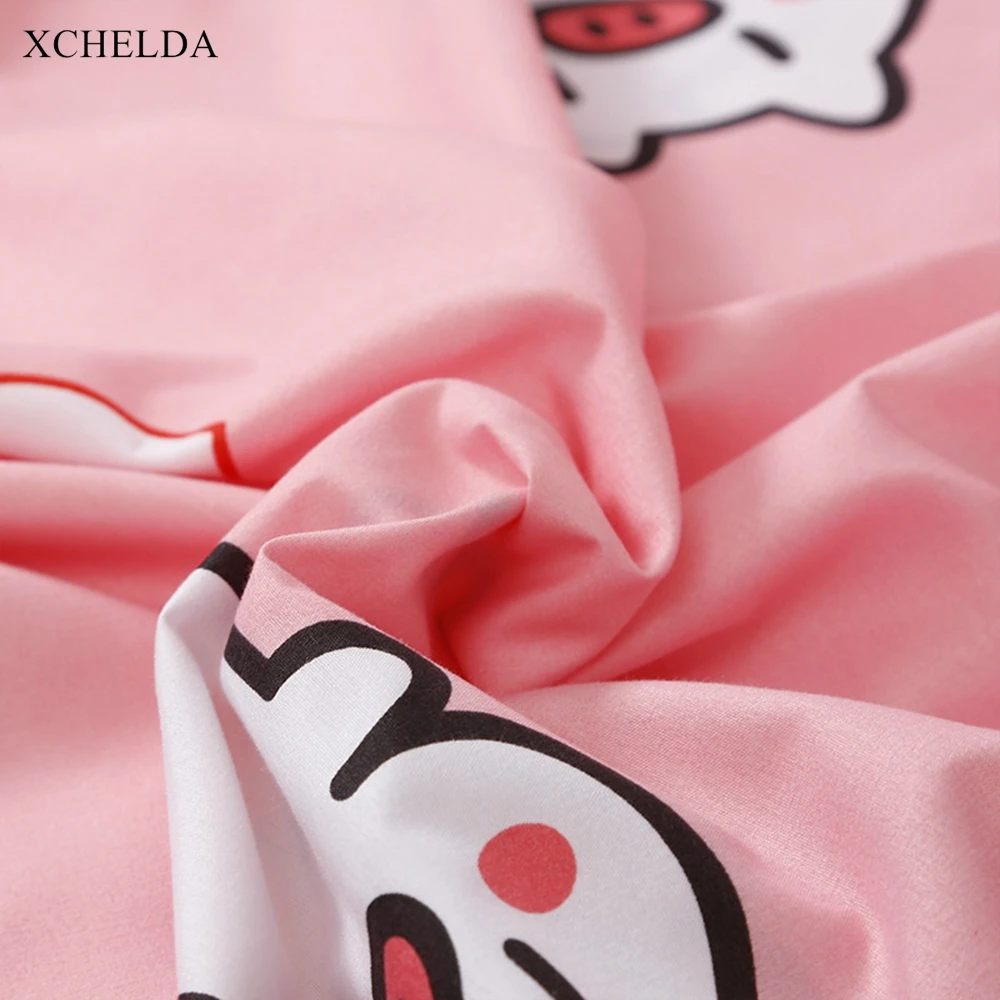 Duvet Cover Set Double Queen King Pink Kawaii Pig Bedspread Adult Single Bed sheet Pillowcases Bedding set Family | Дом и сад