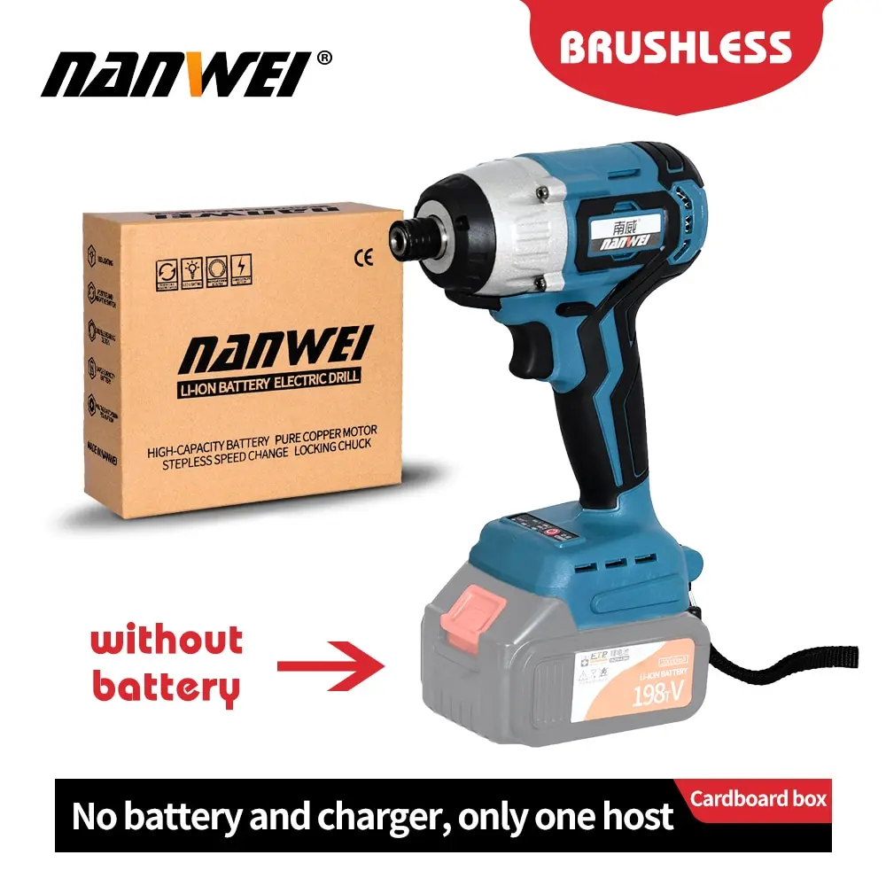 NANWEI China 2019 new big torque cordless impact wrench lithium battery powered for heavy duty industry use