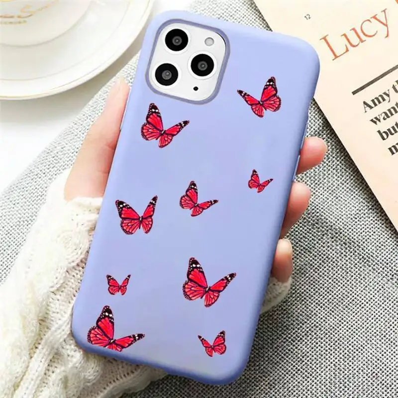 

animal butterfly Phone Case Candy Color for iPhone 11 12 mini pro XS MAX 8 7 6 6S Plus X SE 2020 XR
