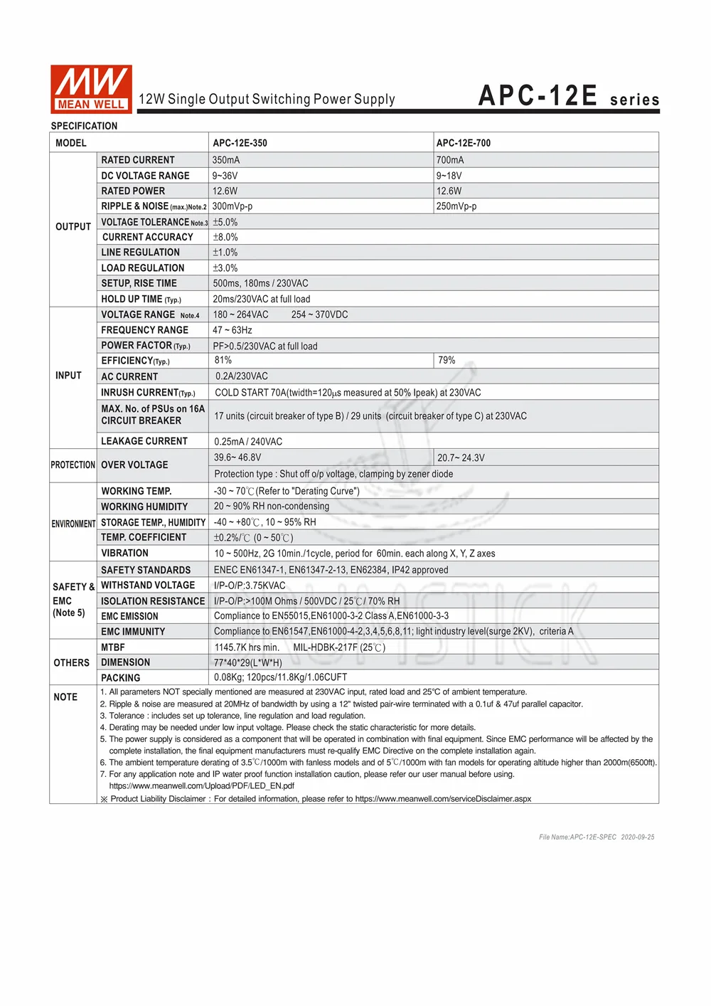 MEAN WELL APC-12E-700 18V 700mA meanwell APC-12E 12 6 W одиночный выход Индикатор импульсный источник