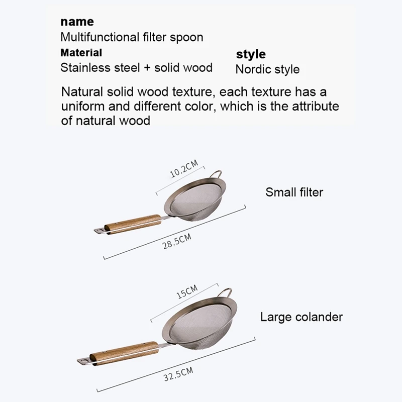 

Wooden Handle Wire Fine Mesh Fries Dumpling Sieve Colander Sifter Flour Oil Strainer Frying Spoon Filtering Food