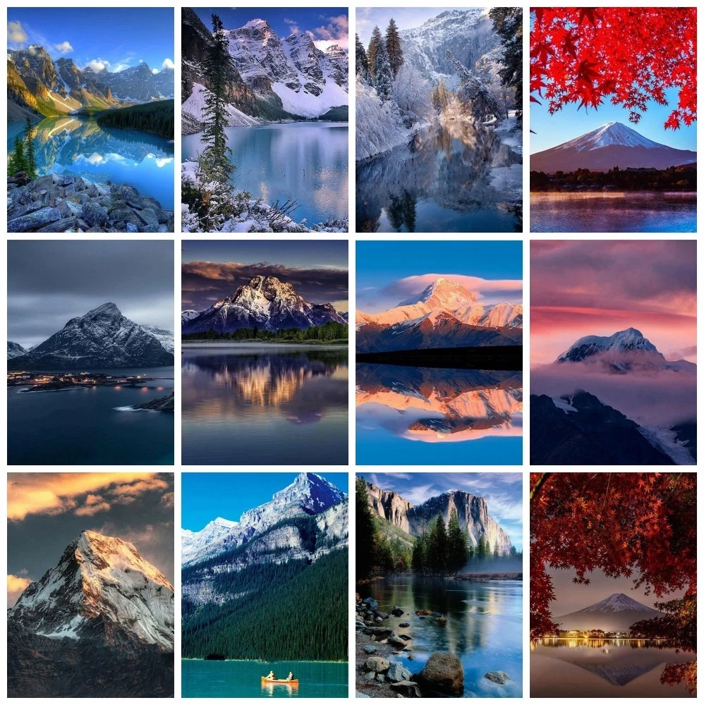 

Sontonga Diamond Embroidery Mountain Cross Stitch Full Square Drill 5D Diamond Painting Landscape Mosaic Lake Needlework Wall Ar