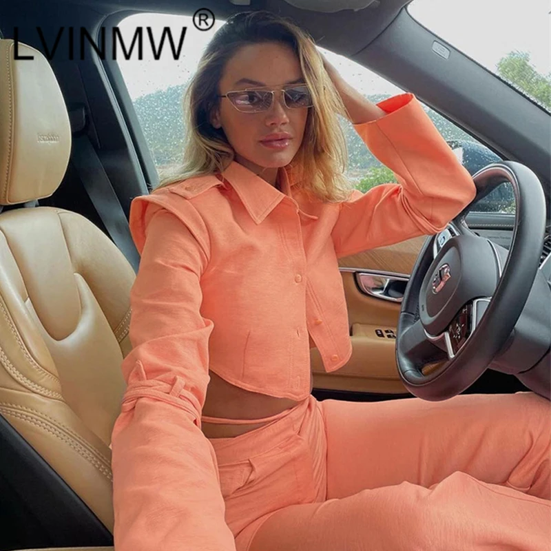 

LVINMW Pants Set Solid Fashion Slim Designed Lace Up Women Suit Buttons Navel Lapel Long Sleeve Shirt High Waist Straight Pant