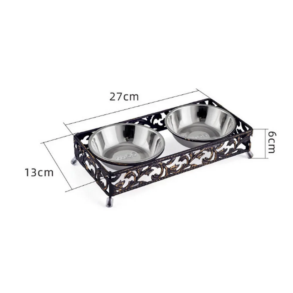

Pet Feeding Bowl Ceramic Stainless Steel Dog Bowl Double Bowl Cat Food Bowl Protect Cat Cervical Spine Anti-fall Pet Products