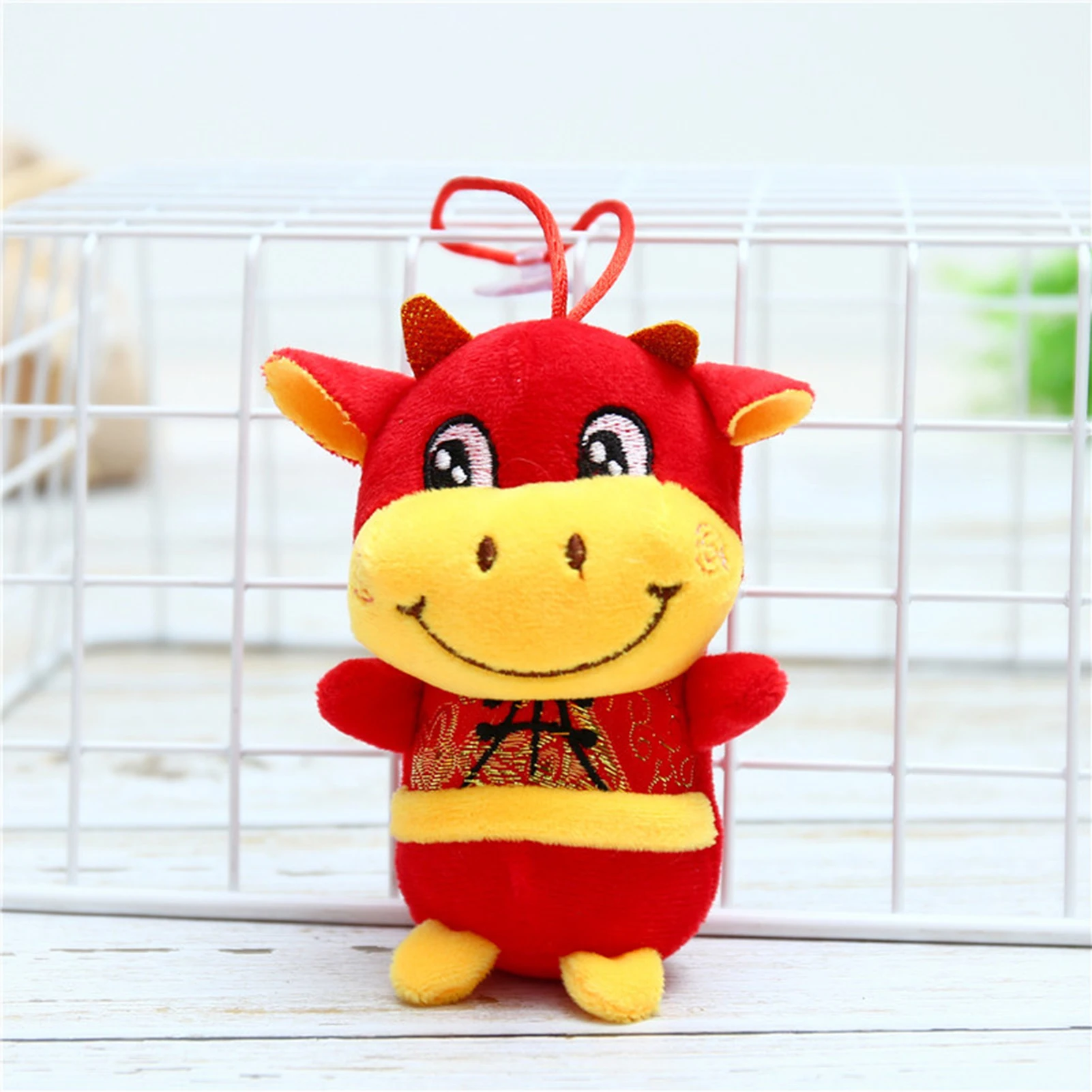 

2 Pcs Mascot Pendant 2021 New Year Home Decoration Chinese Spring Festival Year Of Ox Plush Stuffed Doll Pendant Car Decoration