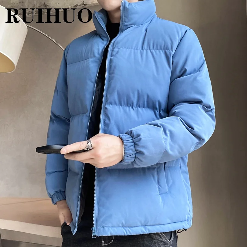 

RUIHUO Solid Stand Collar Parkas Men Jacket Winter Mens Jackets Coat 5XL 2021 Autumn New Arrivals