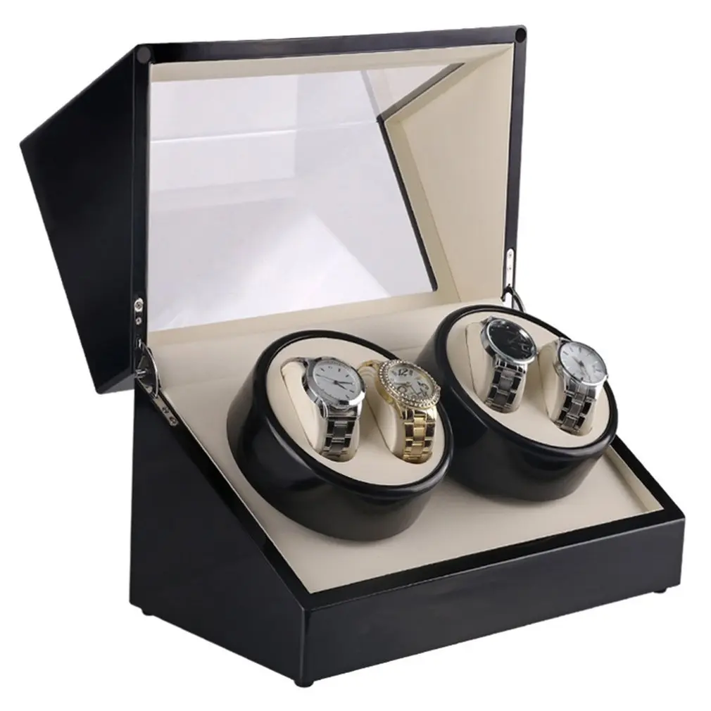 Роскошные часы Winder US Plug 4 слота деревянные шкатулка для часов Box лак вращающийся