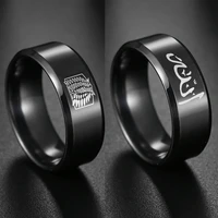 8mm new fashion black color stainless steel wings of liberty rings for men punk party male anniversary jewelry gift wholesale