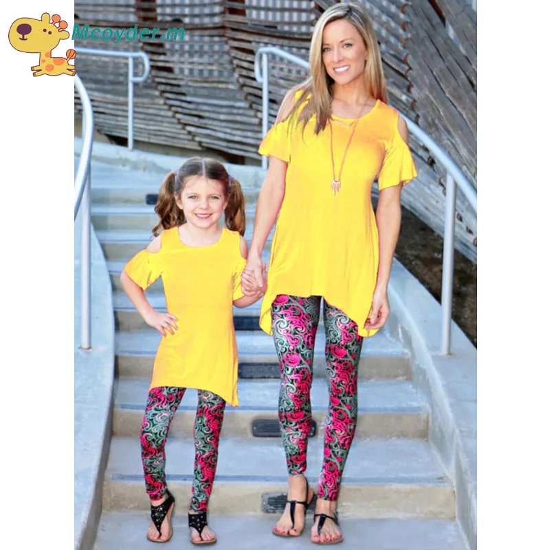 Одежда для мамы и дочки одинаковые комплекты семьи брюки Леггинсы женщин девочек
