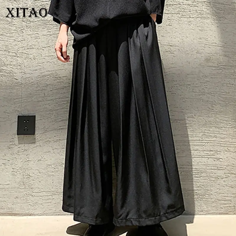 XITAO плиссированные черные длинные брюки женские с эластичной резинкой на талии