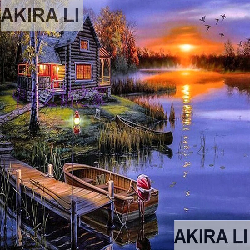 2020-new-5D-Full-Square-Round-crystal-beautiful-lake-and-house-diamond-painting-diy-diamond-painting-embroidery-Home-Home Декор | Дом и