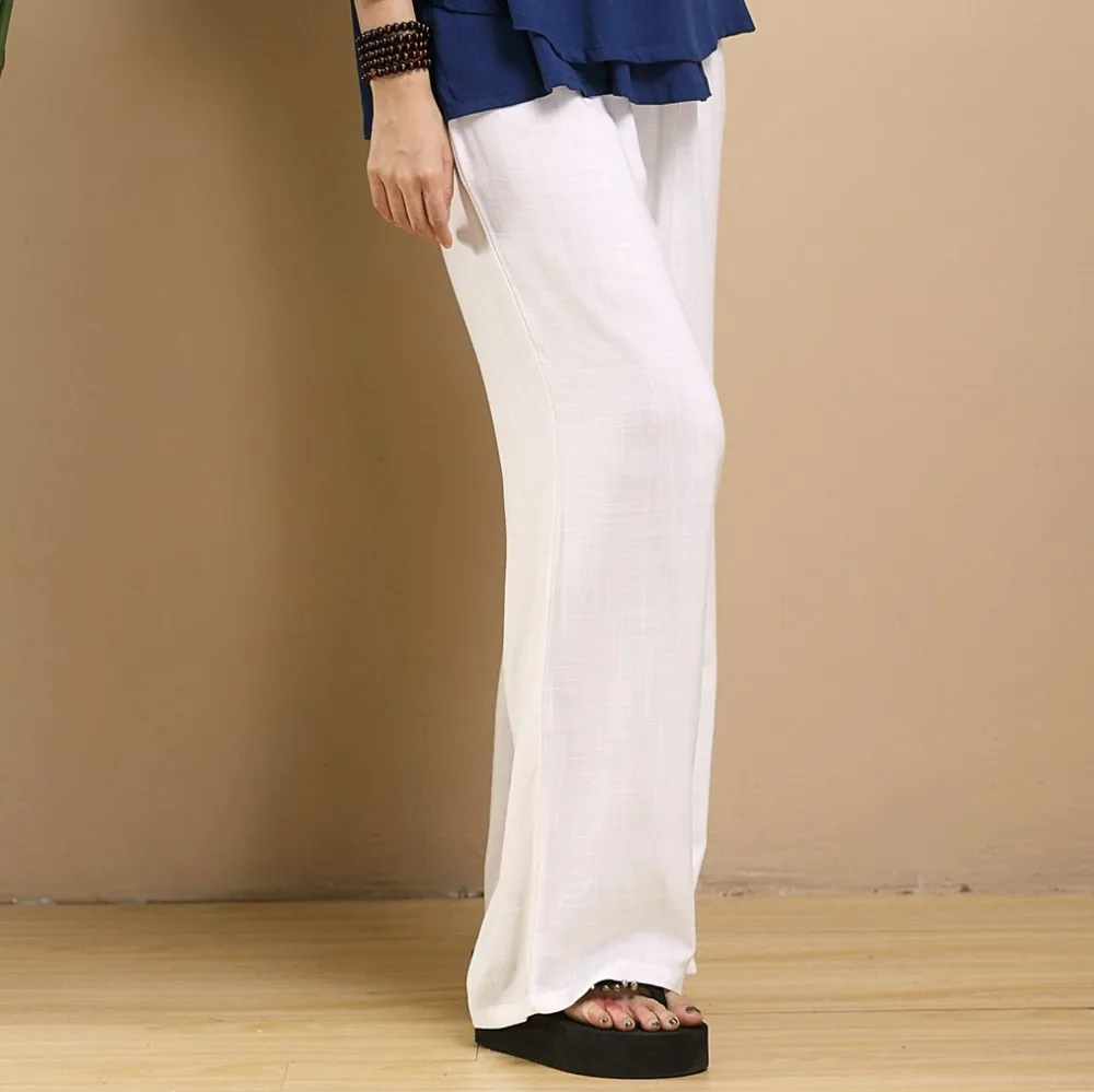 Pantalon femme женские брюки льняные хлопковые белые узкие широкие винтажные Летние