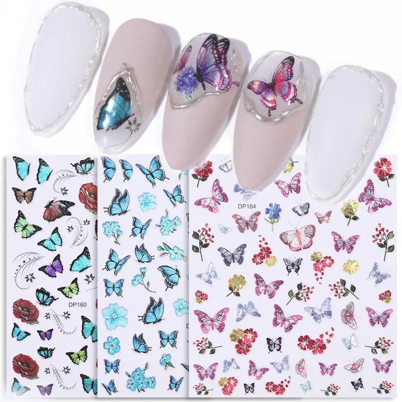 

3D Nail Art Laser Colorful Butterfly Nail Sticker Decal Decoration Cute Butterfly DIY Manicure Accessories Nail Decals Designer