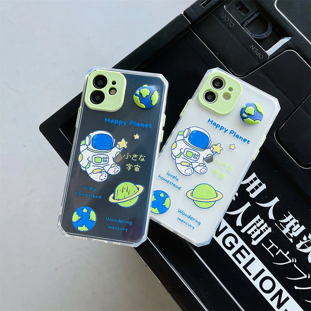 

Phone Case For IPhone 12 11 Pro Max X Xr Xs Max 6 7 8 Plus Cases Shockproof Lingge TPU Cartoon Astronaut Back Cover Funda Gift