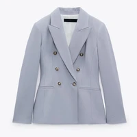za blazer jacket 2021 spring autumn women fashion tweed blazers and jackets chic gray office coat ladies elegant outwear