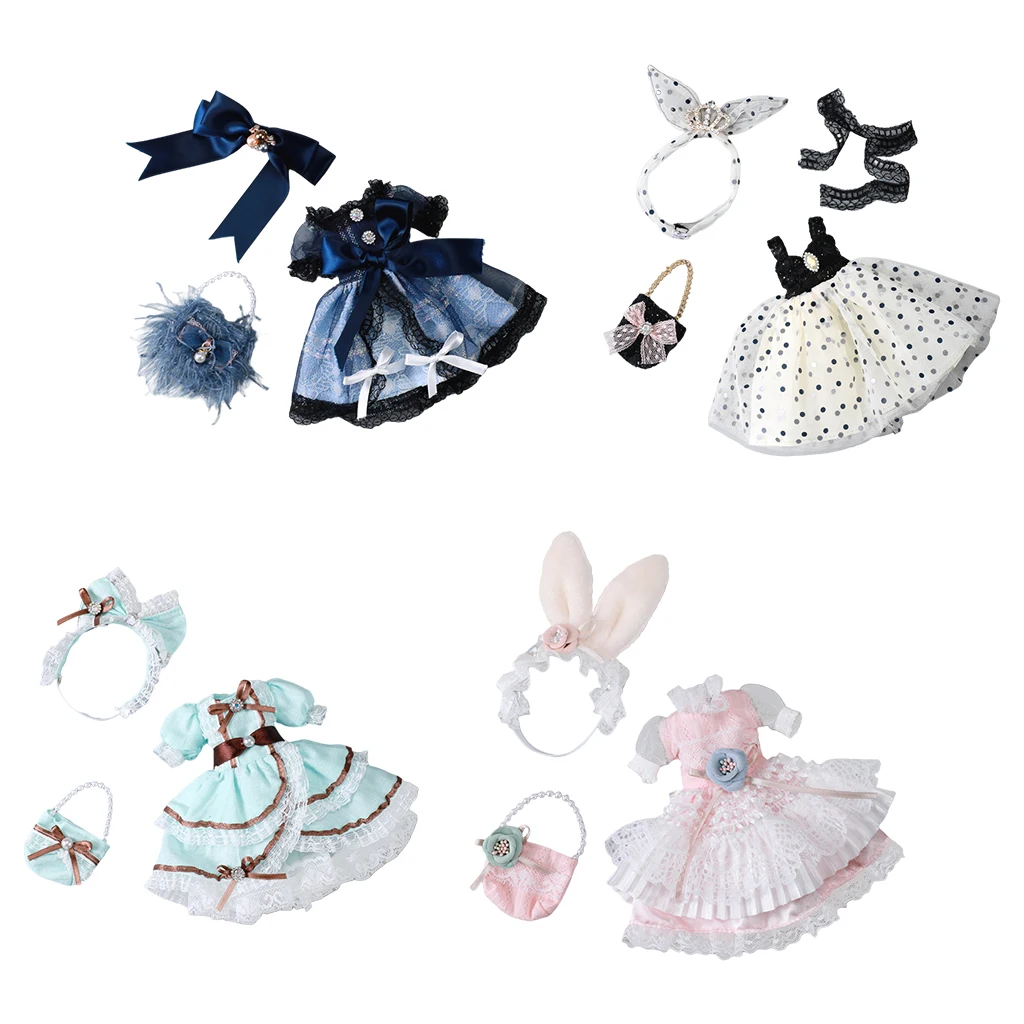 

Handmade Fashion Lace Party Princess Dress Clothes Outfits With Hair Accessory & Handbag for 30cm Doll Dress up Pretend Play