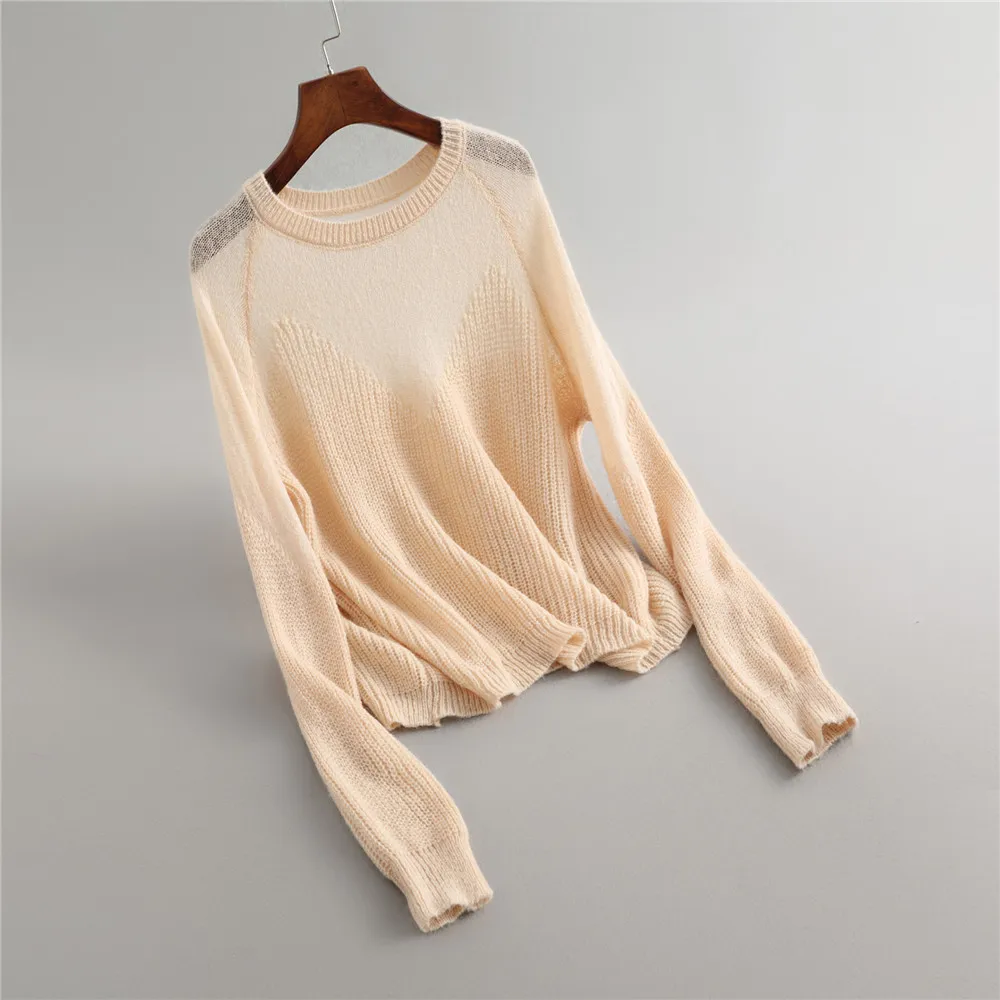 Французский Стиль Мохер Свободные Свитера микро-перфорированная ткань с длинным