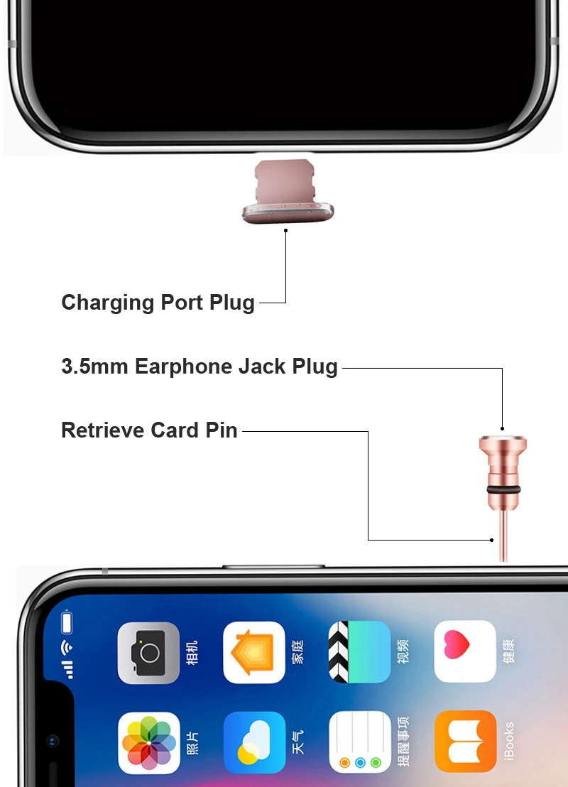 Пылезащитные заглушки для порта зарядки Type-C/Micro/Lightning и разъема для наушников к телефонам iPhone/Android, 2 в 1, металлические-5