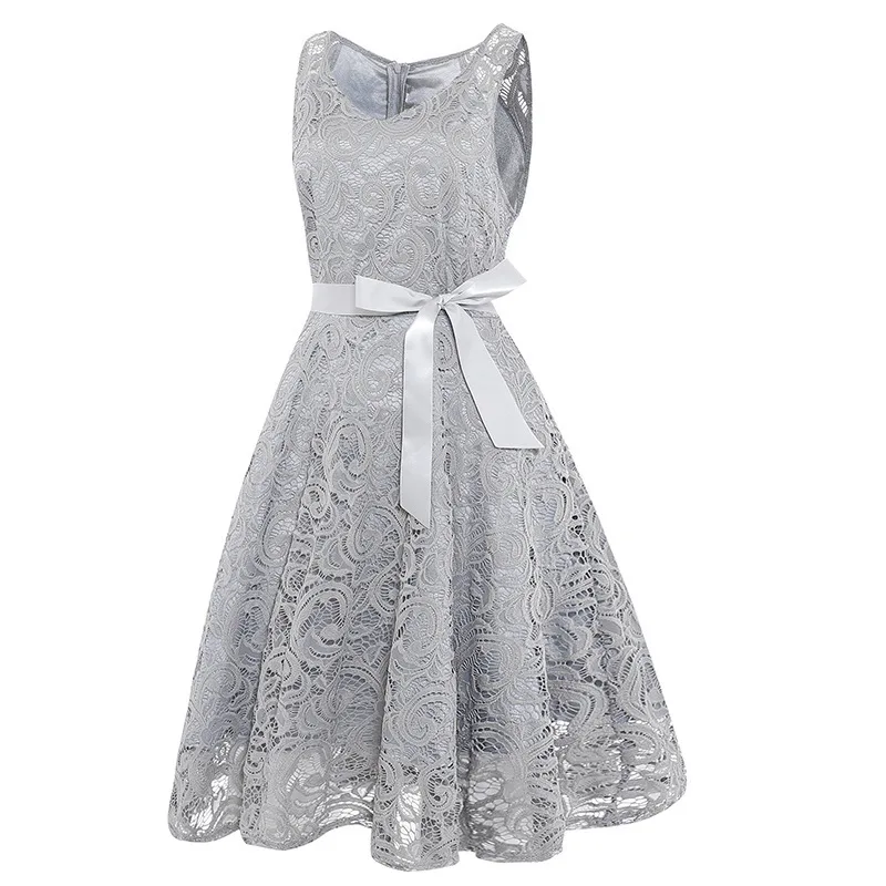 

Mandylandy Dress Summer Fashion Sleeveless V-neck High Waist Stitching Dress Women's Elegant Lace Lace-up Bow Slim Dress