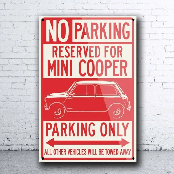 

Austin Mini Cooper Reserved Parking Only Tin Sign Bar Pub Home Metal Poster Wall Art Decor Poster