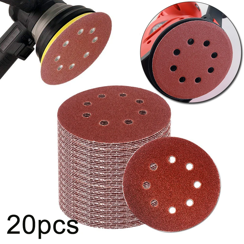 Круглые шлифовальные диски 20 шт. 5 дюймов 8 отверстий наждачная бумага 600 зерен для