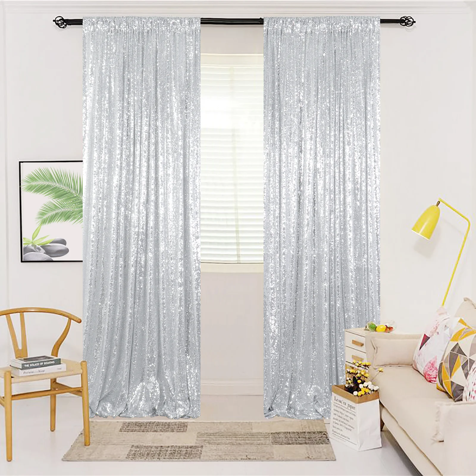 

Sequin Curtain 2 Panels 84 inches Silver Glitter Backdrop Curtains 2x8ft Silver Sparkle Wedding Backdrops Wedding Decoration