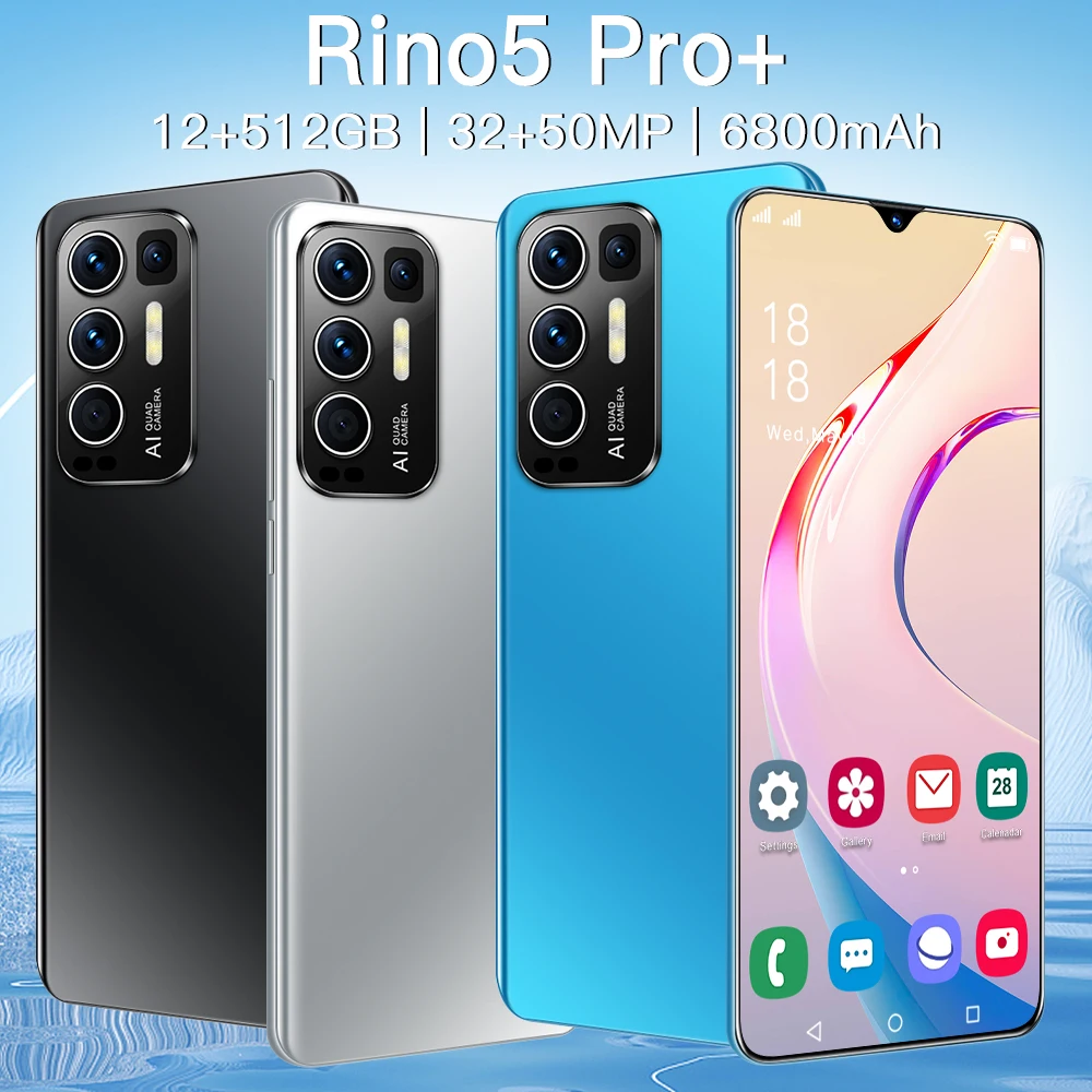 

New Rino5 Pro+ Smart phones New 2021 6.7 Inch 16+512GB Face Fingerprint Unlock 32+50MP 10 Core MTK6889 6800mAh Andriod Cellphone