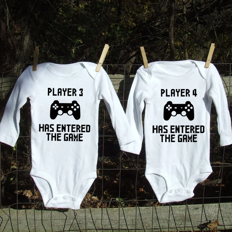 

Игрок 3 в 4 игры, забавные комбинезоны для новорожденных, близнецов, комбинезоны с длинным рукавом для младенцев, братьев и сестер, семейная О...