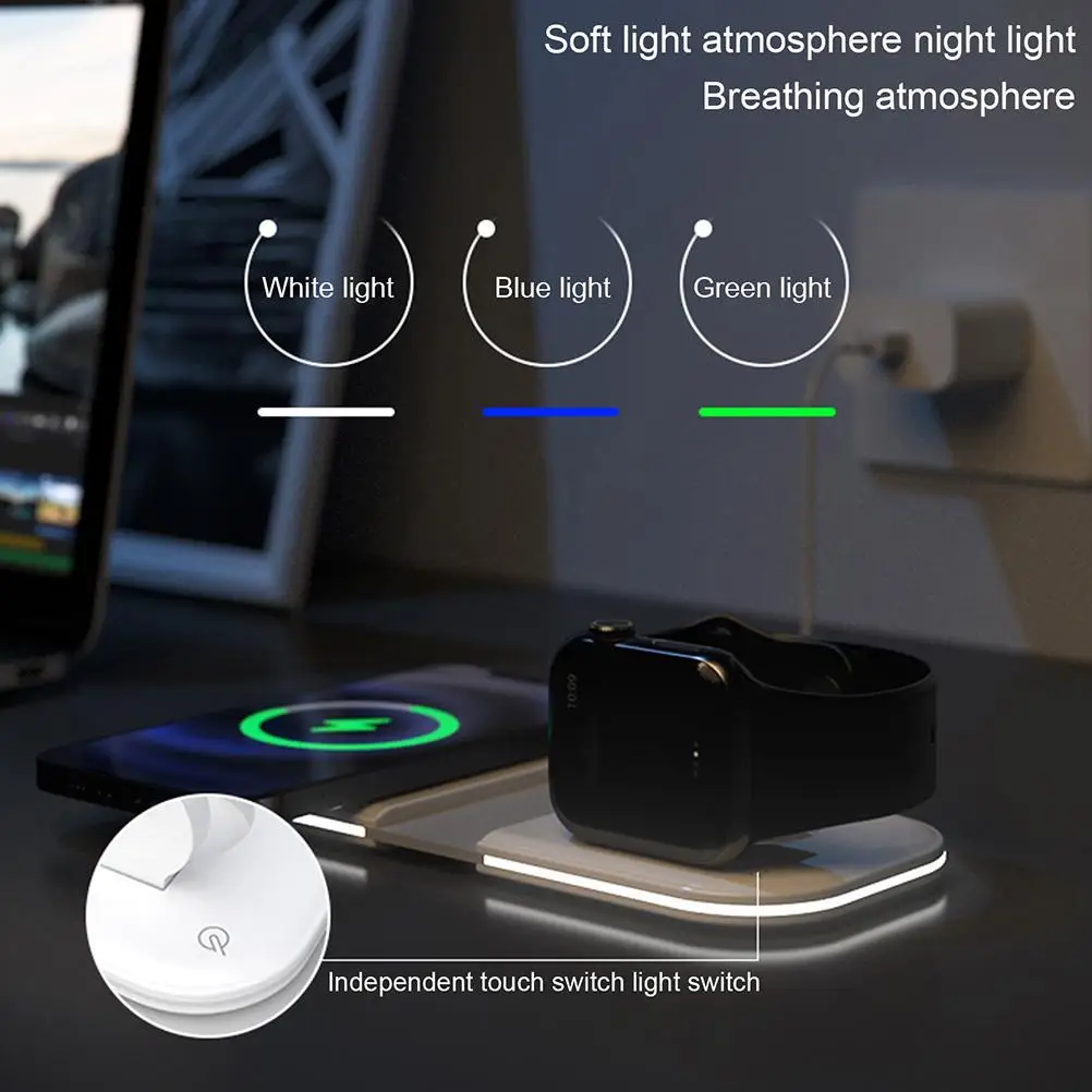 

Беспроводное двойное зарядное устройство 15 Вт для iphone 12 airpods 1/2/Pro, быстрая зарядка Apple iWatch 6/5/4/3/2/1, аксессуары для телефона, зарядное устройств...