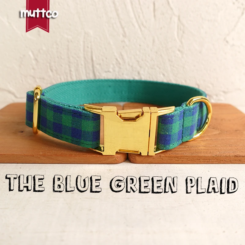 

Ошейник для собак MUTTCO, прочный мягкий ошейник в синюю и зеленую клетку, для маленьких и средних питомцев, 5 размеров, UDC073B