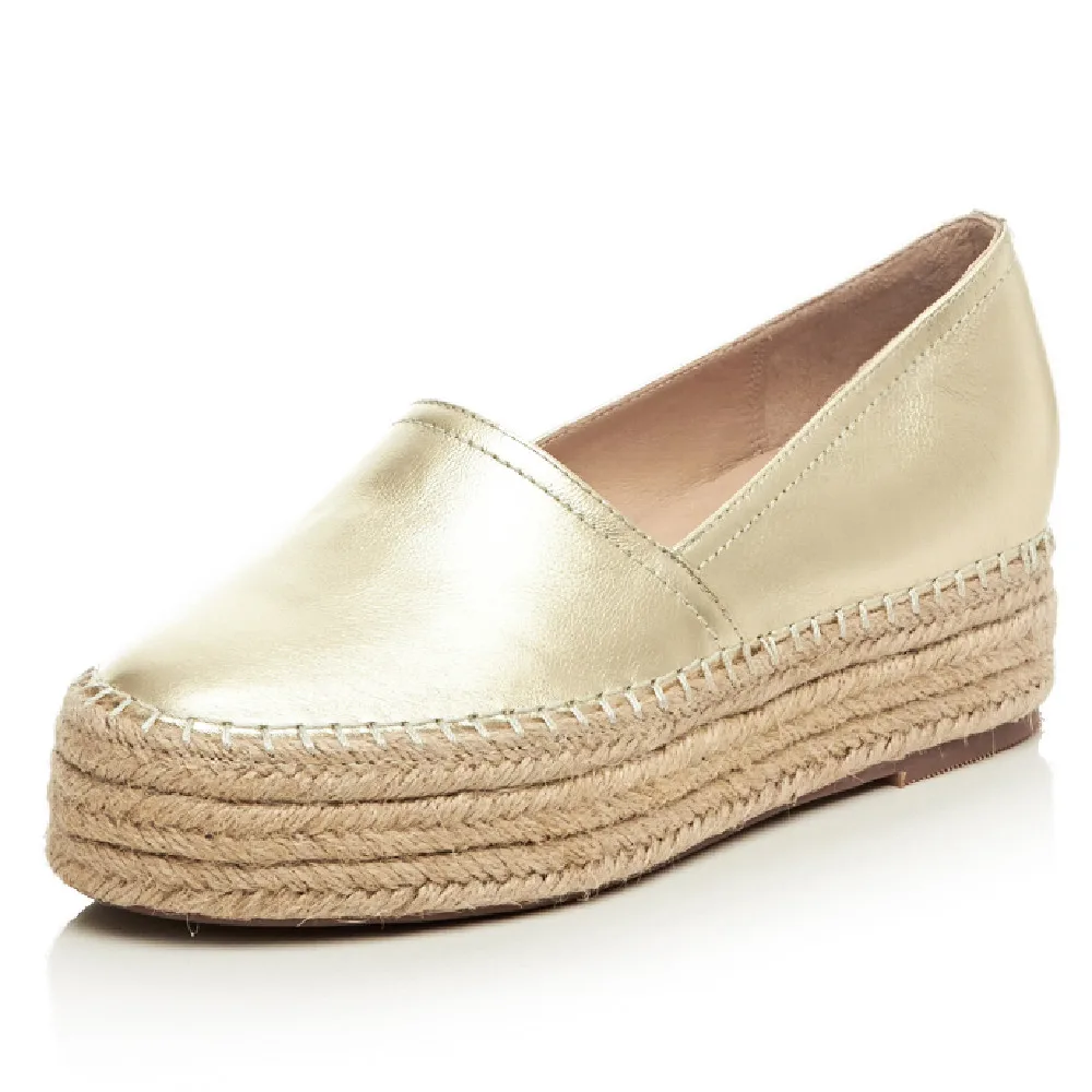 

Женская Натуральная кожа цвета: золотистый, серебристый подошва из пеньки на плоской подошве без застежки дизайнер бренда мокасины обувь н...