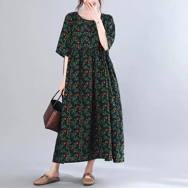 

Plus Size Summer Long Dress Cotton Ladies Dresses for Women 4xl 5xl 6xl Beach Floral 2021 Oversized Dress Vestidos Robe Femme