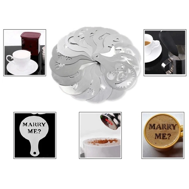 

Fancy Coffee Pull Flower Stencil Coffee Maker Latte Mold Templates Strew Spray Flowers Mould Cake Decorating Tools 16PCS