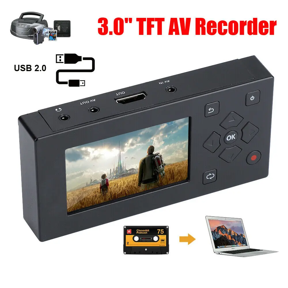 

Portable HD 1080P Video Capture 3 Inch TFT VHS Camcorder Hi8 Tape Converter Audio Video Capture to Digital AV Recorder
