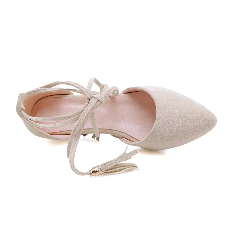 Женские туфли на высоком каблуке женские лодочки с ремешком щиколотке и бахромой