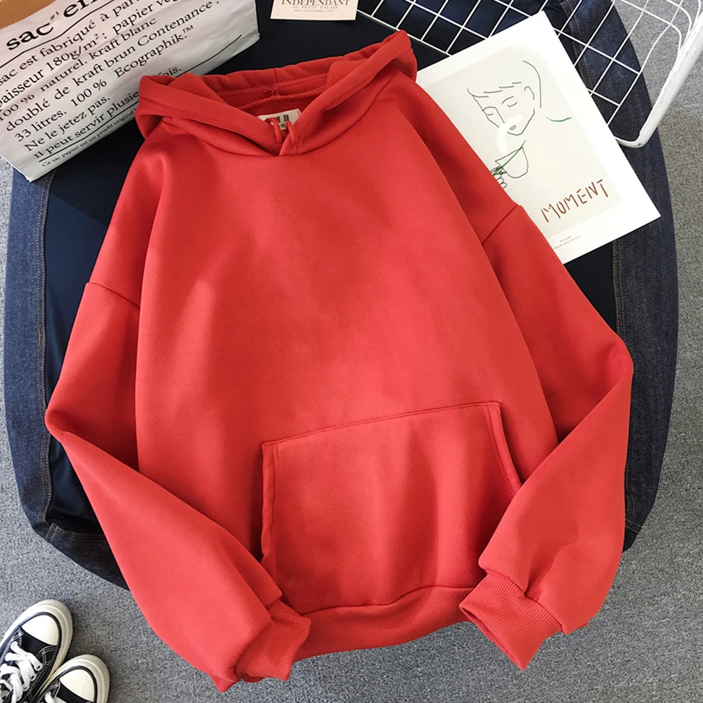 

2020New Casual Women Hoodies Solid Color Hooded Top Women O Neck Sweatshirt Long-sleeved Autumn Hooded Plus Size Coat Streetwear